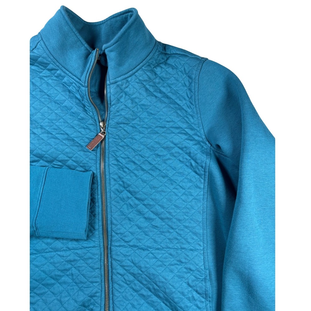LL Bean Womens 1X Plus Teal Blue Quilted Full Zip Sweatshirt Jacket Mock Neck